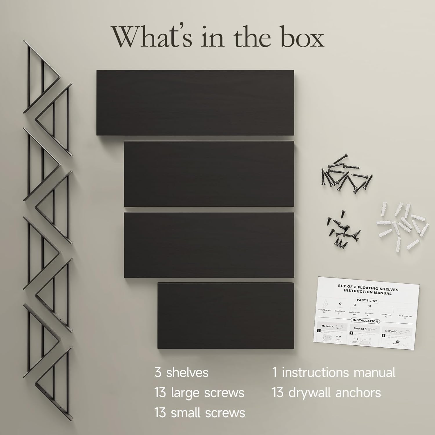 BAYKA | Floating Shelves | Set of 4 | Black - aborderproducts