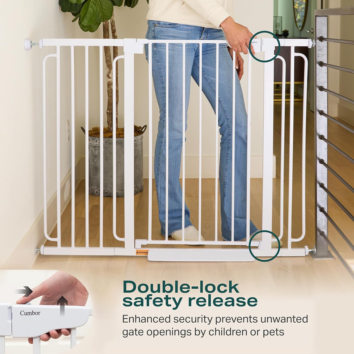 CUMBOR | SAFETY GATE | 29.7-57"W x 36"H | WHITE - aborderproducts