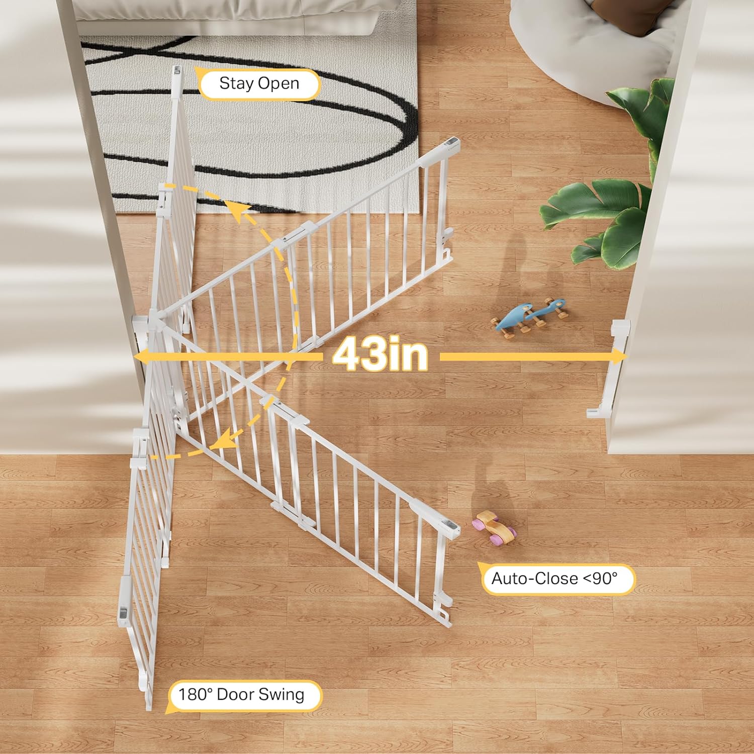 Cumbor | Safety Gate | No Bottom Bar | 34" x 29.2-43" | White - aborderproducts