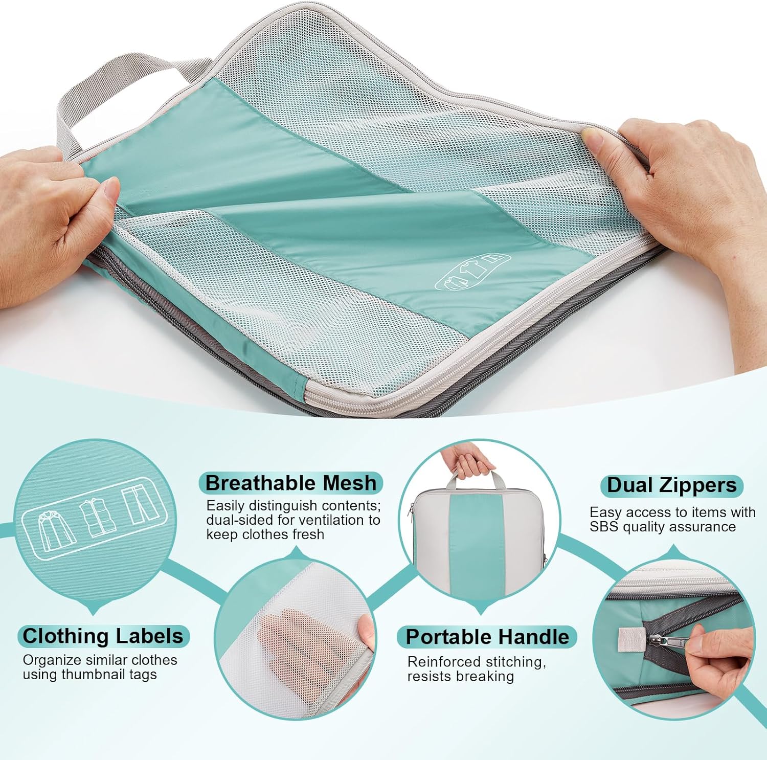 8-Piece Set Compression Packing Cubes (New Blue Green) - aborderproducts