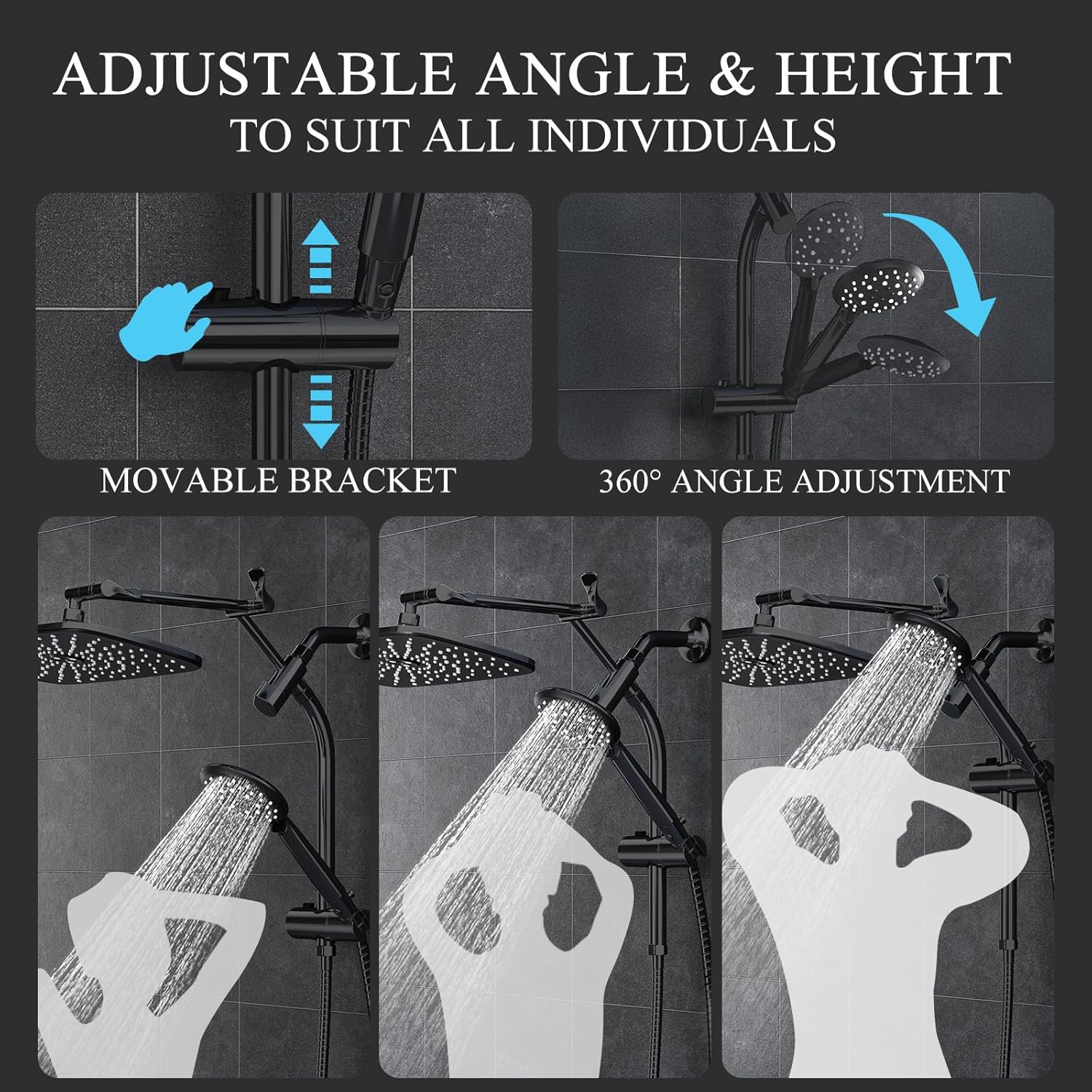 Veken | Shower Head Combo | 11.8 Inch | Matte Black - aborderproducts