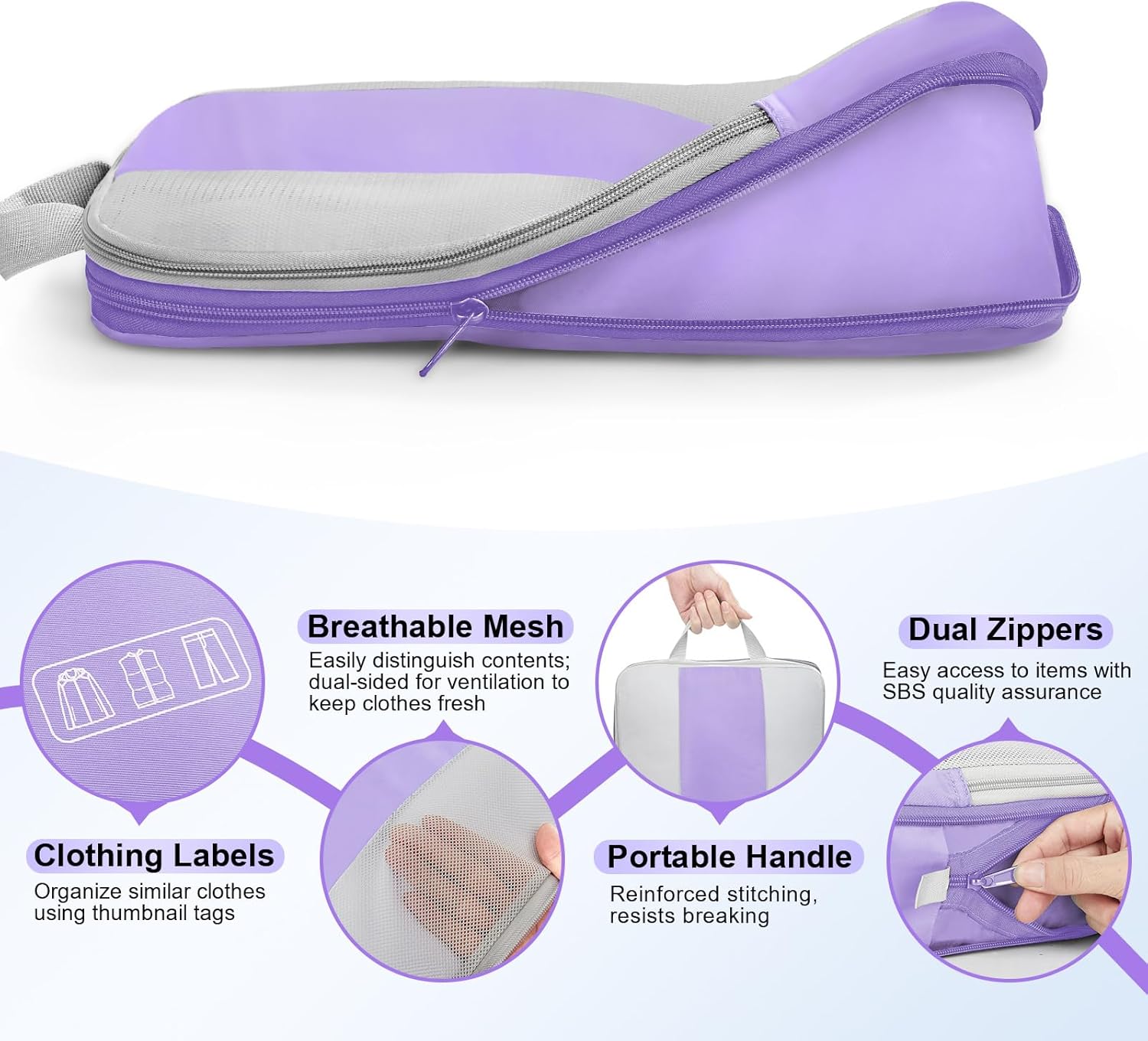 OlarHike | Compression Packing Cubes | 10 Sets | Light Purple - aborderproducts