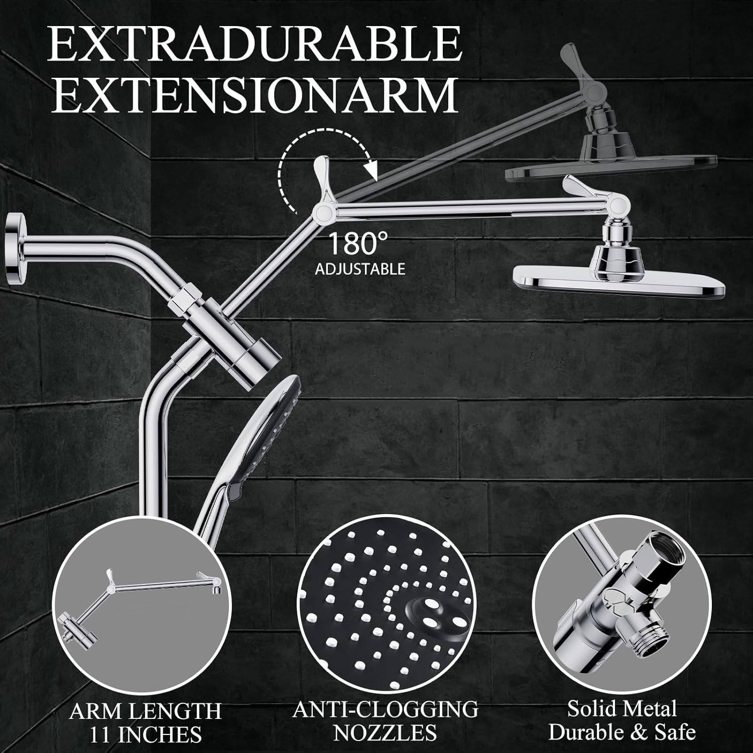 Veken | Shower Head Combo | 11.8 Inch | Silver Chrome - aborderproducts