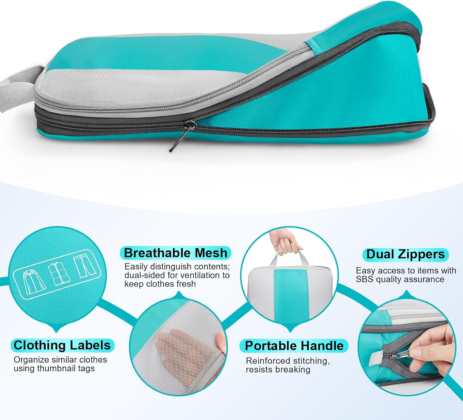 OlarHike | Compression Packing Cubes | 10 Sets | Cyan - aborderproducts