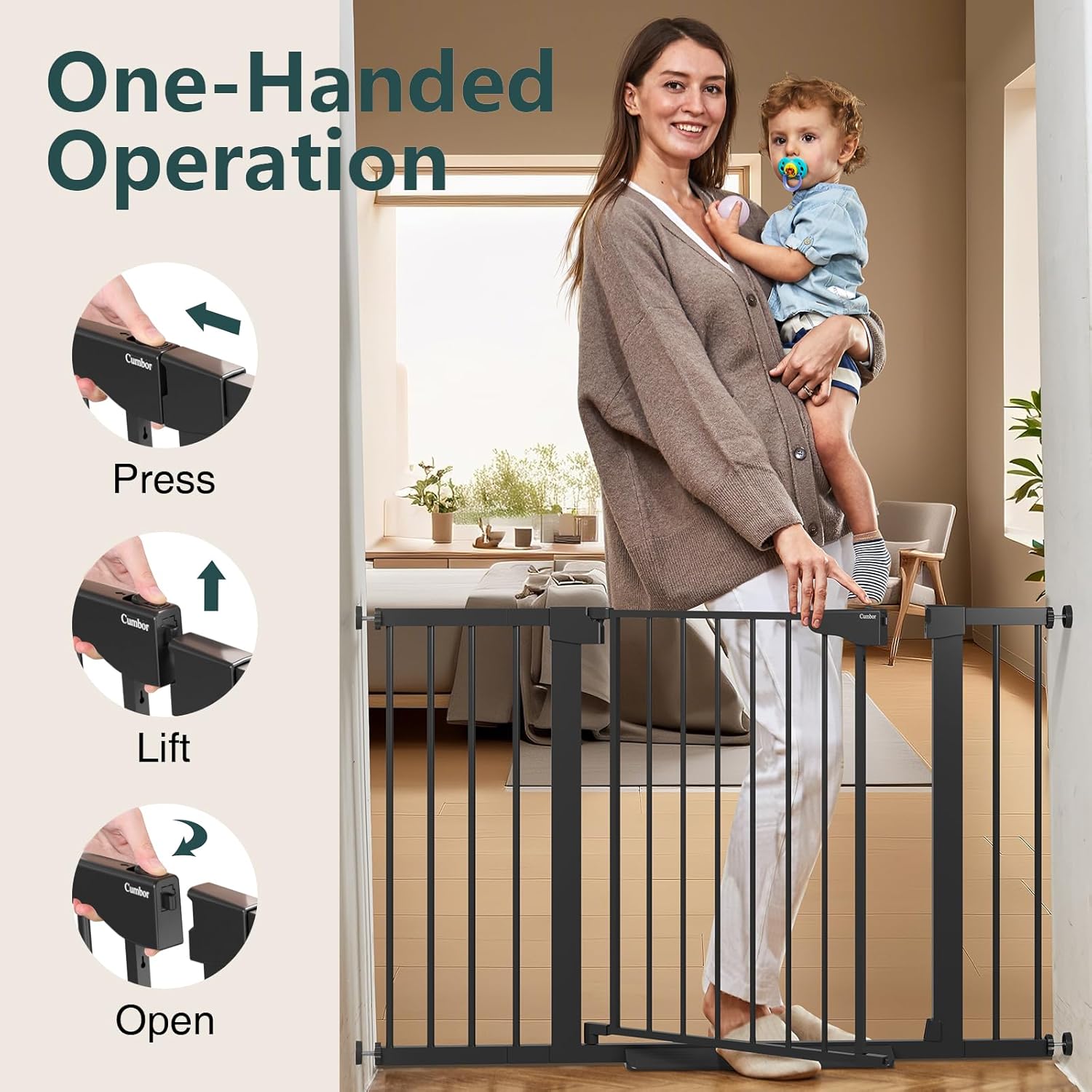 Cumbor | Safety Gate | 29.7-48"W x 30.5"H | Black - aborderproducts