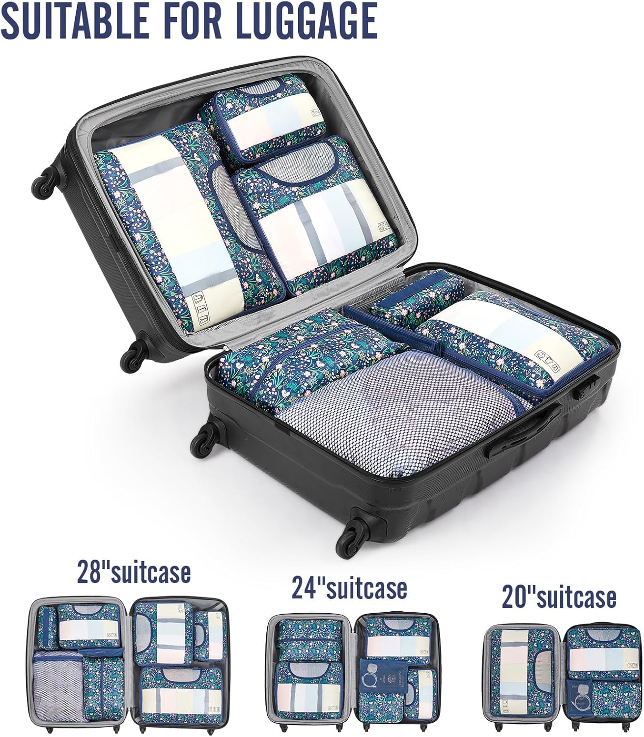 Veken | 10 Set | Packing Cube | Garden Navy Floral - aborderproducts