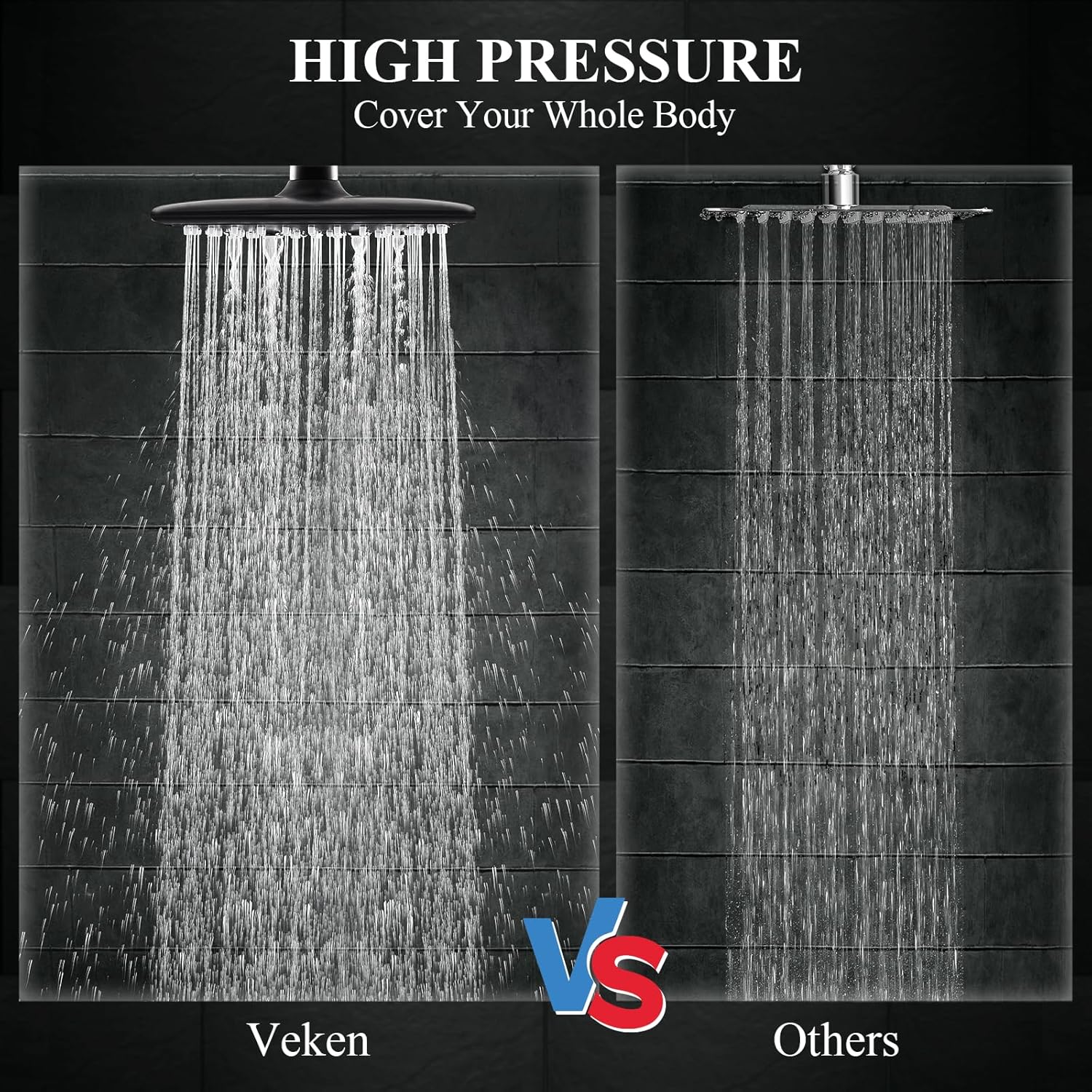 Veken | Shower Head | 9 Inch | Combo | Wide Square | Black - aborderproducts