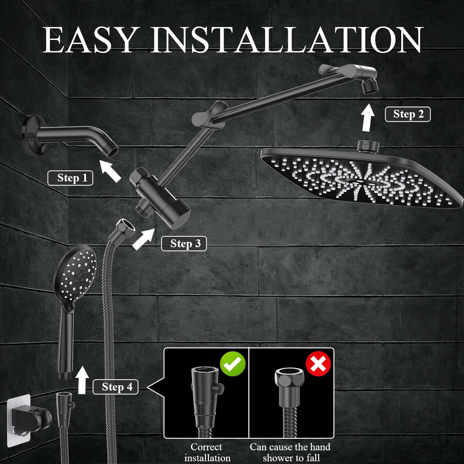 Veken | Shower Head Combo | 11.8 Inch | 1.8gpm | Matte Black - aborderproducts