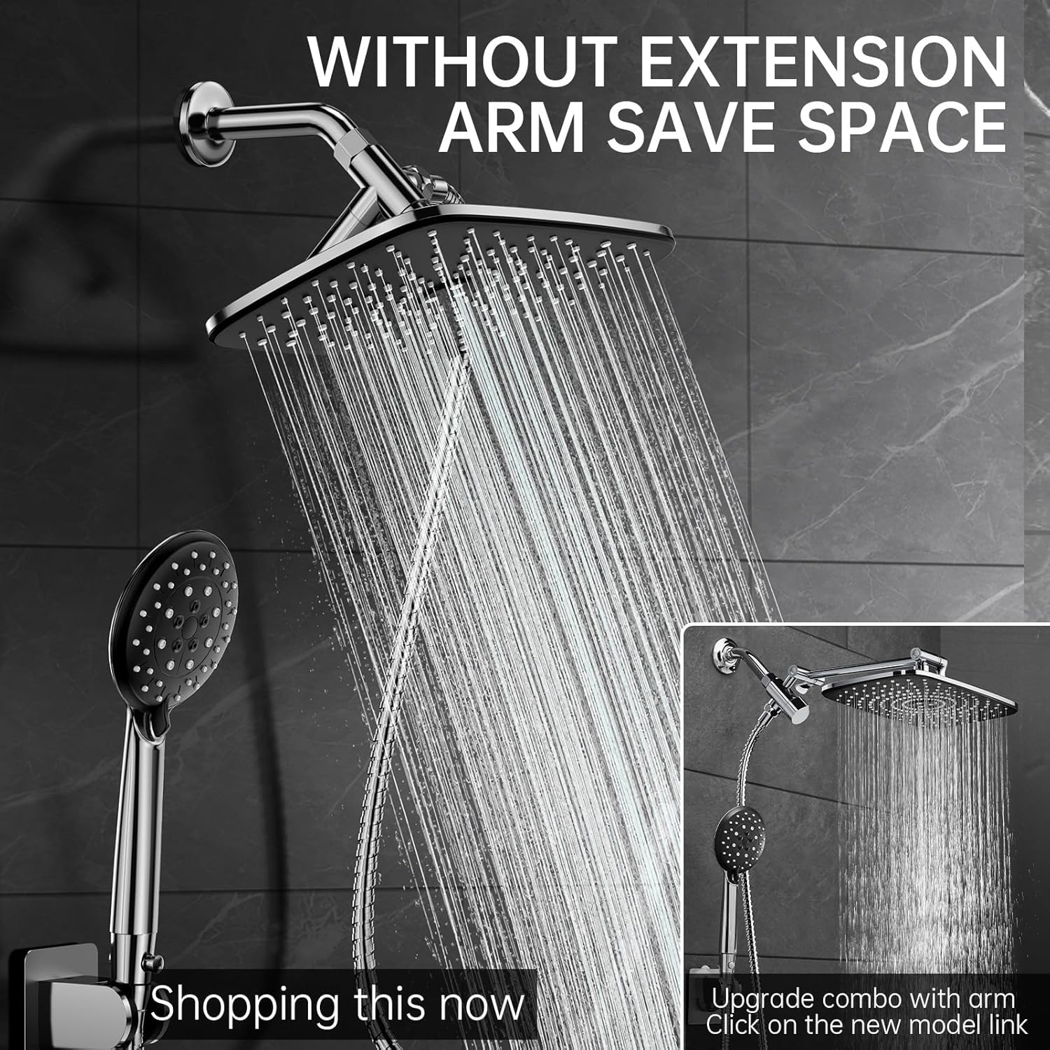 Veken | Rain Shower Head Combo | 11.8 Inch |  Rectangle | Chrome - aborderproducts