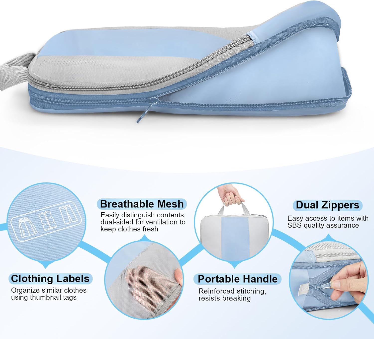 OlarHike | Compression Packing Cubes | 10 Sets | Light Blue - aborderproducts