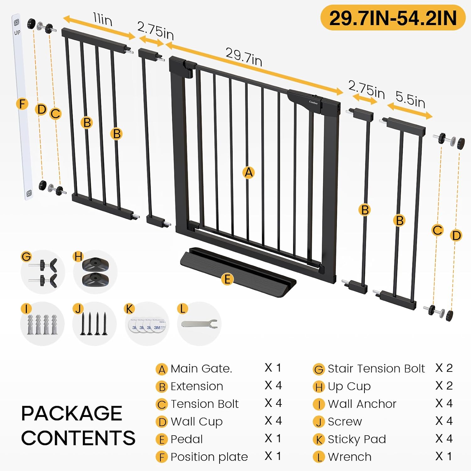 CUMBOR | SAFETY GATE | 29.7-54.2 x 30.5" | BLACK - aborderproducts