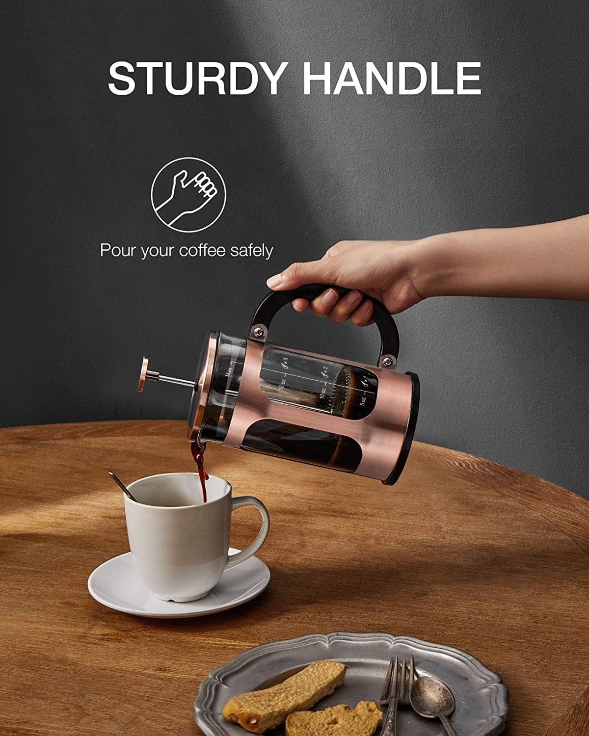 Coffee Canister With Airtight Lid | 21 oz | Copper | Bayka - aborderproducts