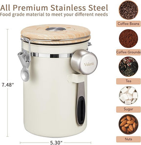 Coffee Canister | Stainless Steel | 22OZ | Cream | Veken - aborderproducts