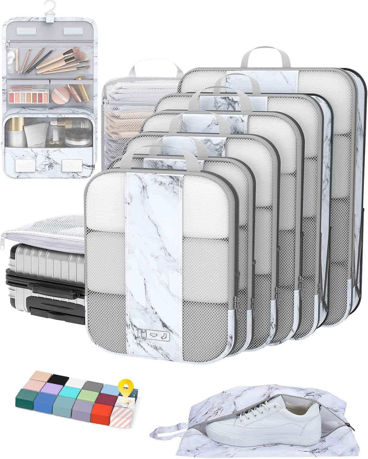 OlarHike | Compression Packing Cubes | 10 Set | White Marble - aborderproducts
