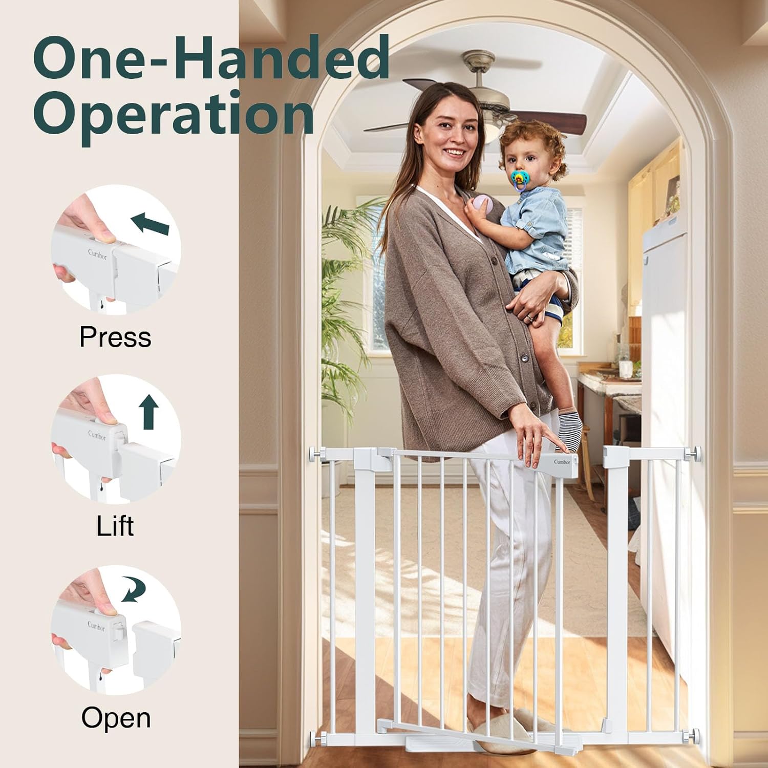 Cumbor Baby Gate | Dog Gate | 29.7-40.6" x 30.5"H | White - aborderproducts