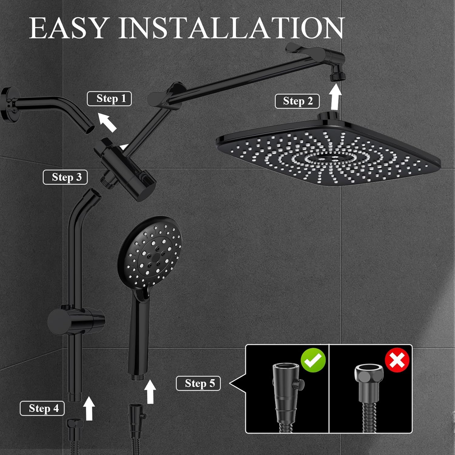 Veken | Shower Head Combo | 11.8 Inch | Matte Black - aborderproducts
