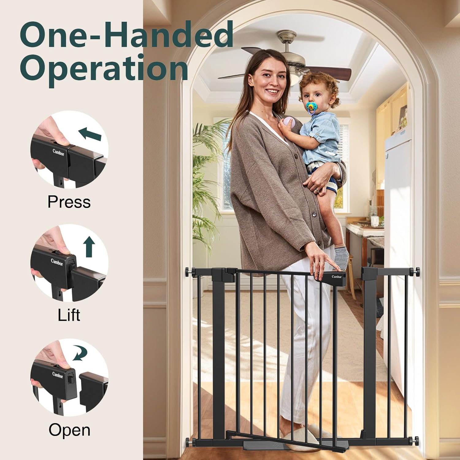 Cumbor Baby Gate | Dog Gate | 29.7-40.6"W x 30.5"H | Black - aborderproducts
