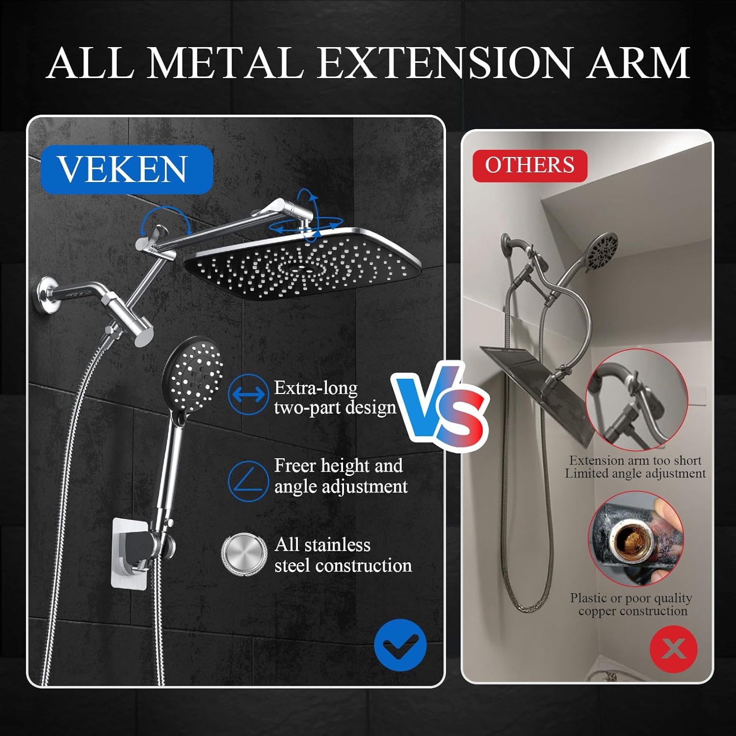 Veken | Shower Head Combo | 11.8 Inch | 1.8gpm | Chrome - aborderproducts