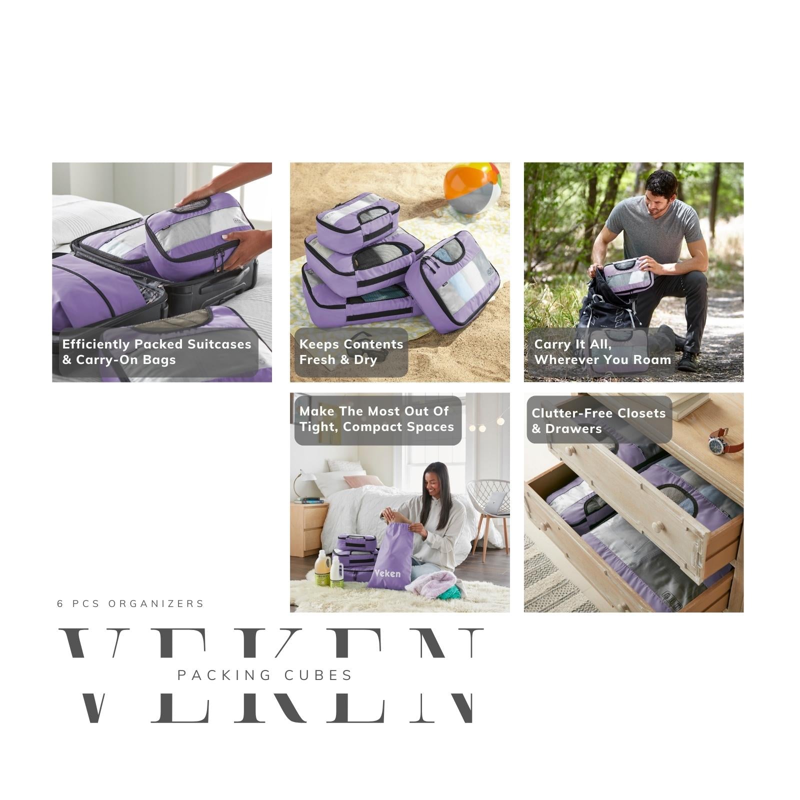 Packing Cubes | 8 Set | Purple | Veken - aborderproducts
