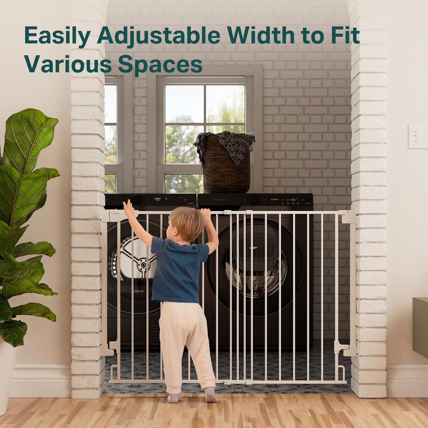 Cumbor | Safety Gate | No Bottom Bar | 34" x 31.6-48" | White - aborderproducts