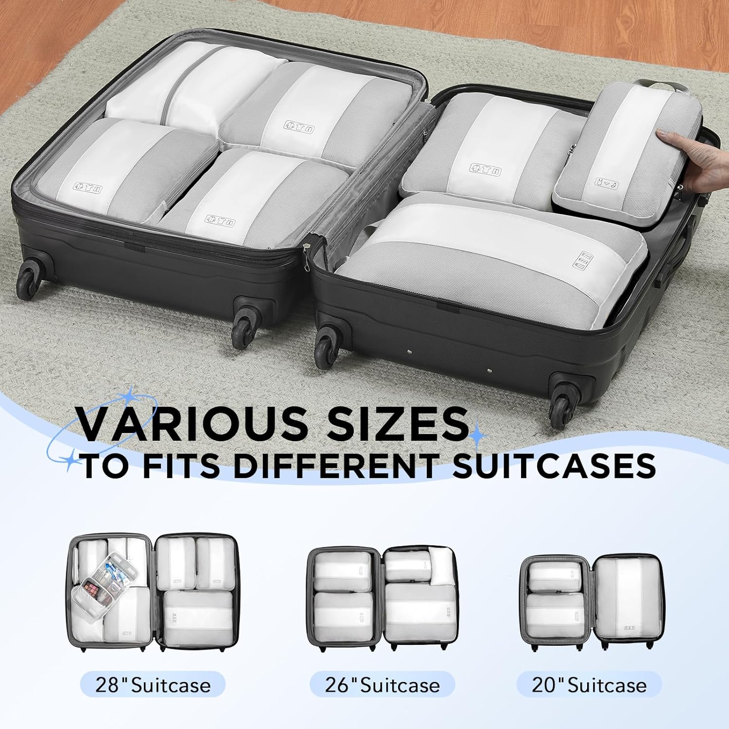 OlarHike | Compression Packing Cubes | 10 Sets | White - aborderproducts