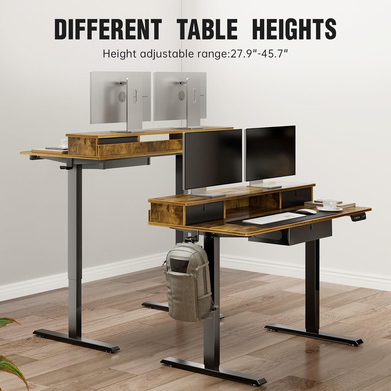 Veken | Standing Desk with 3 Drawers | 47.2 Inch | Brown - aborderproducts