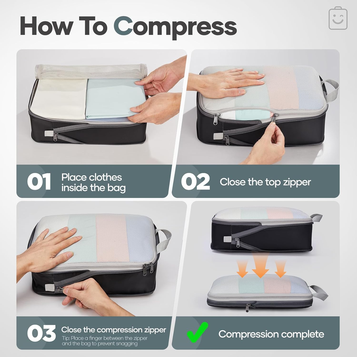 Veken 9-Piece Set Compression Organizer (Black) - aborderproducts