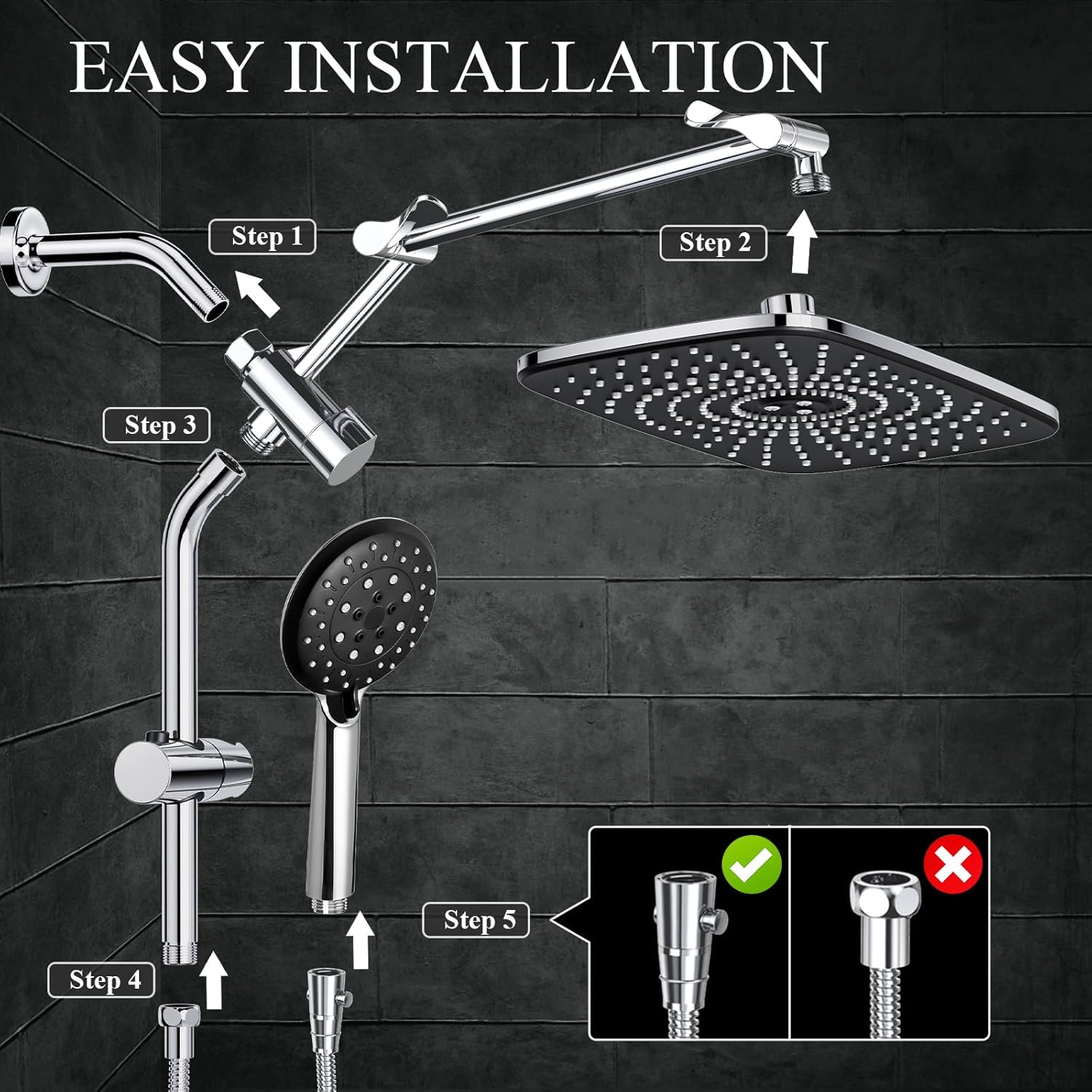 Veken | Shower Head Combo | 11.8 Inch | Silver Chrome - aborderproducts