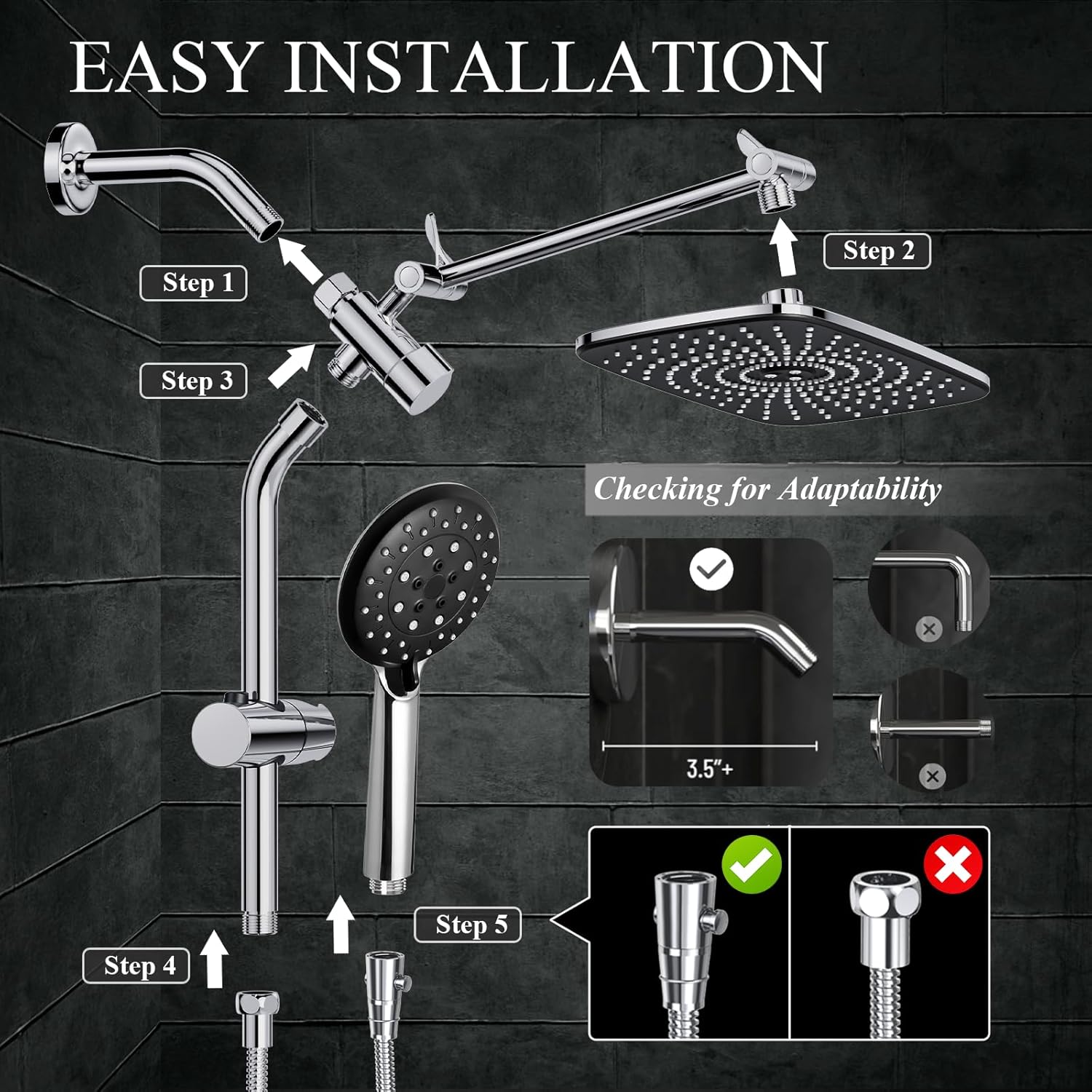 Veken | Shower Head Combo| 12inch | Silver Chrome - aborderproducts