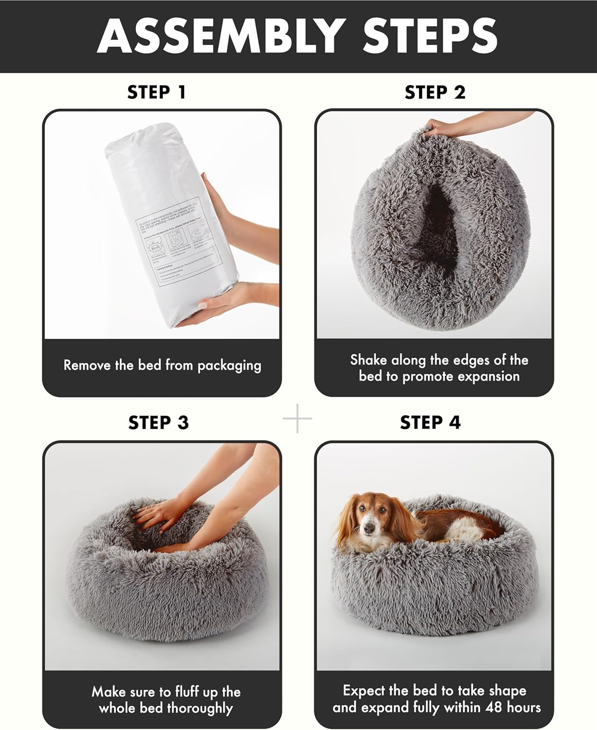 Calming Donut Bed for Dogs and Cats| Small (20 x 20 x 6.5 Inch)|Dark Gray|OhGeni - aborderproducts