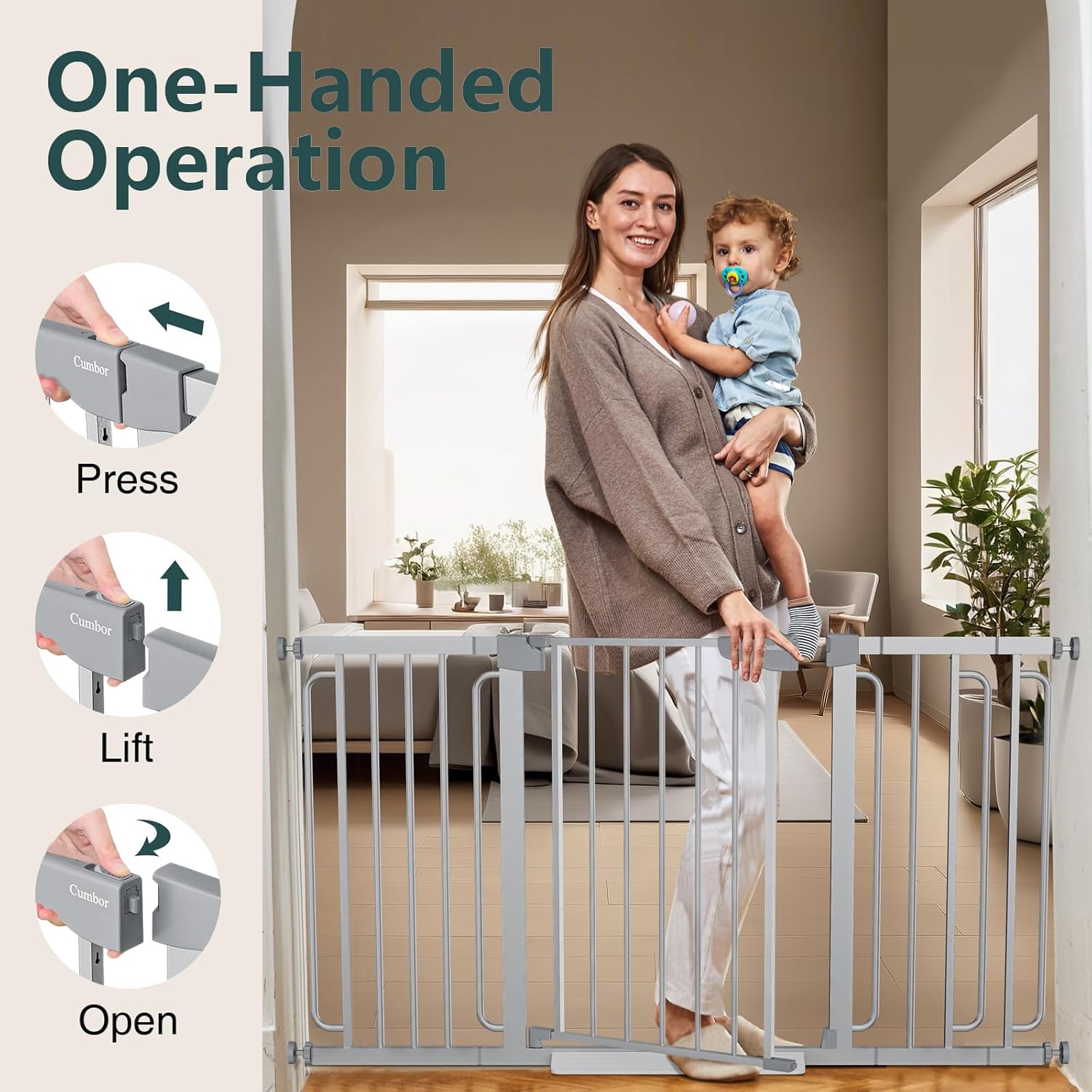 Cumbor | Safety Gate | 57"W x 30.5"H | Silver - aborderproducts