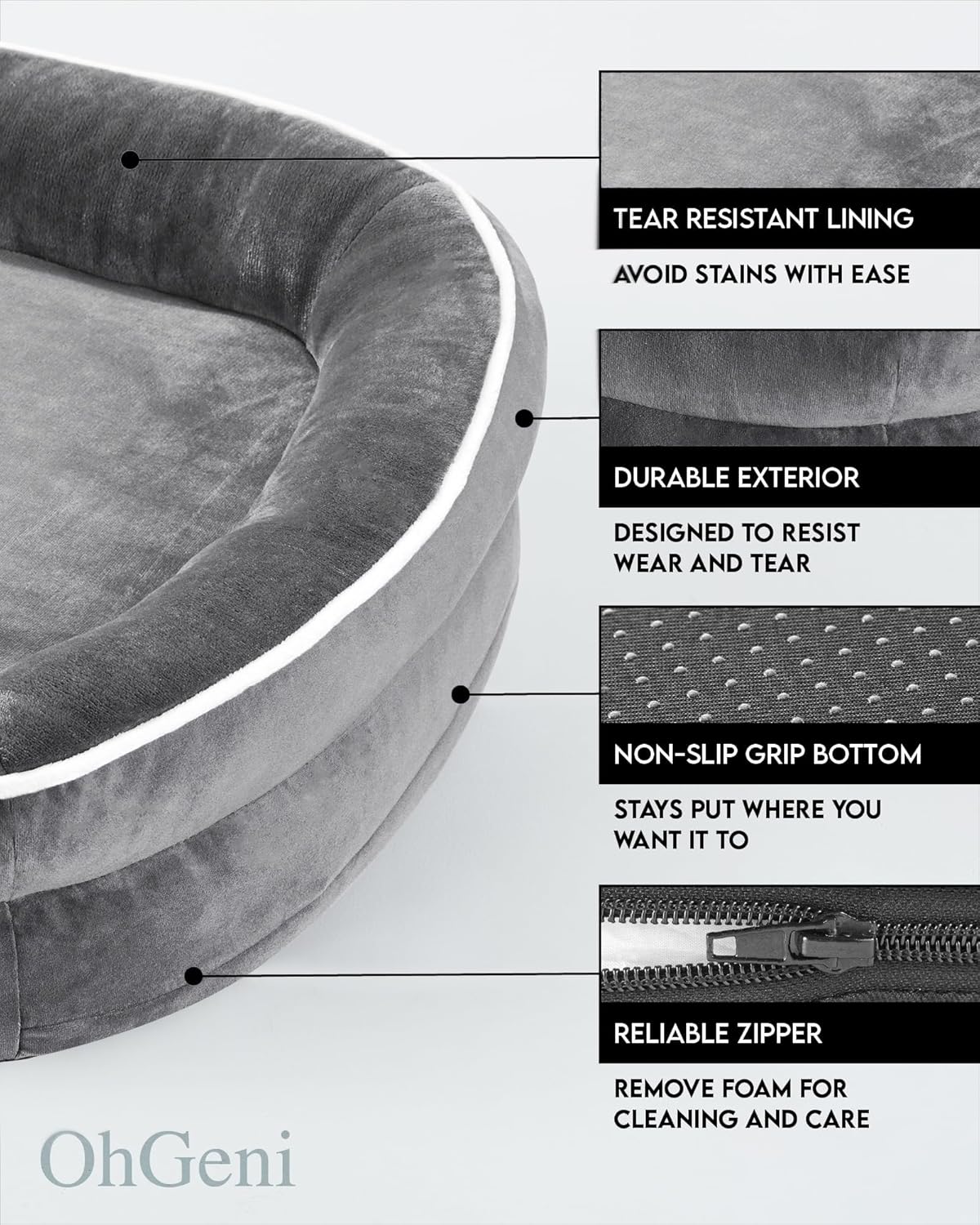 OhGeni | Orthopedic Dog Bed | XXX-Large (53 x 42 x 9 Inch) | Gray - aborderproducts