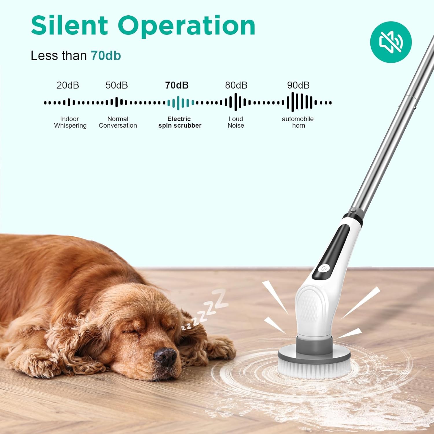 VEKEN ELECTRIC SPIN SCRUBBER, 9 REPLACEABLE BRUSH HEADS| White - aborderproducts
