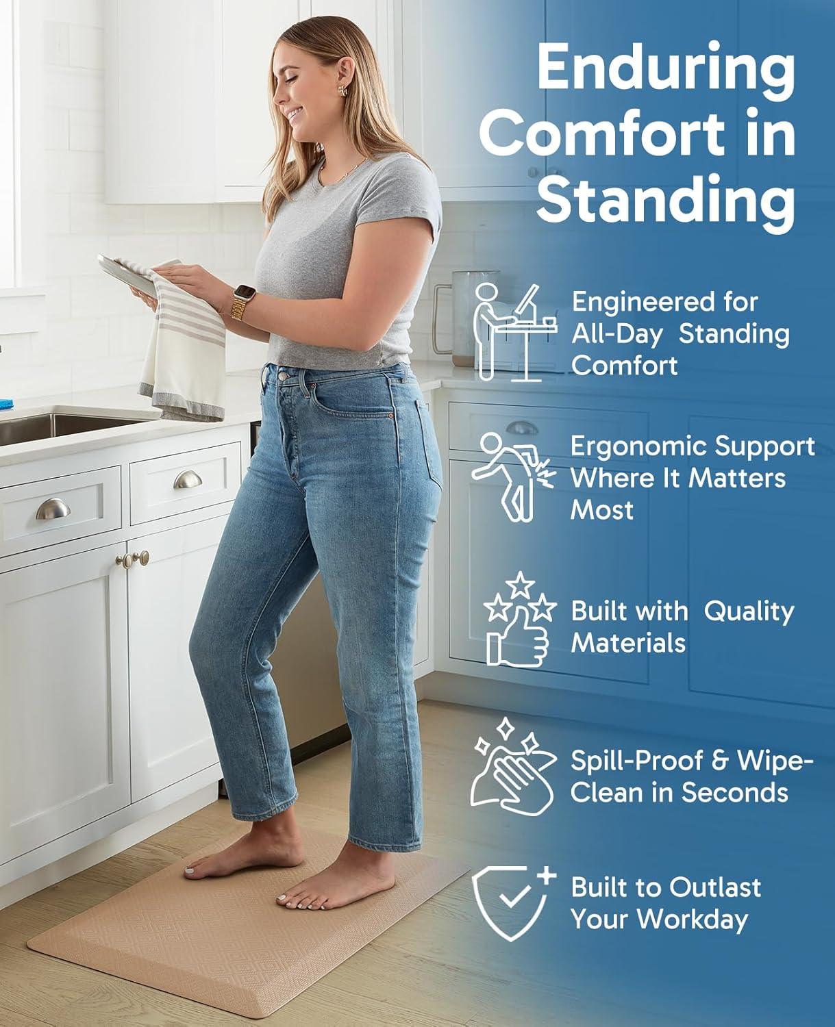 Ophanie | Anti Fatigue Standing Cushioned Mat | 20''x39'' | Beige - aborderproducts
