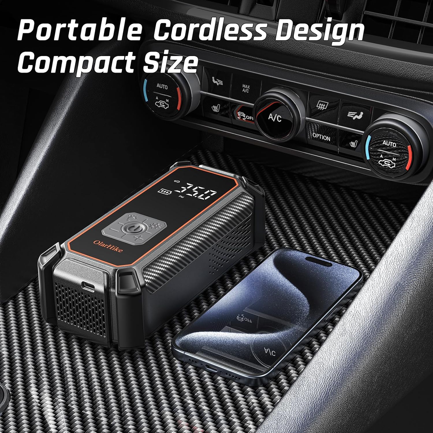 Change title: OlarHike Cordless Electric Tire Inflator Portable Air Compressor, Auto Air Pump for Car Tires,SUV,Bicycle, Bike,motorcycle,ball, Tire Inflator with Digital Pressure Gauge, Smart Pump with LED Light, Gray - aborderproducts