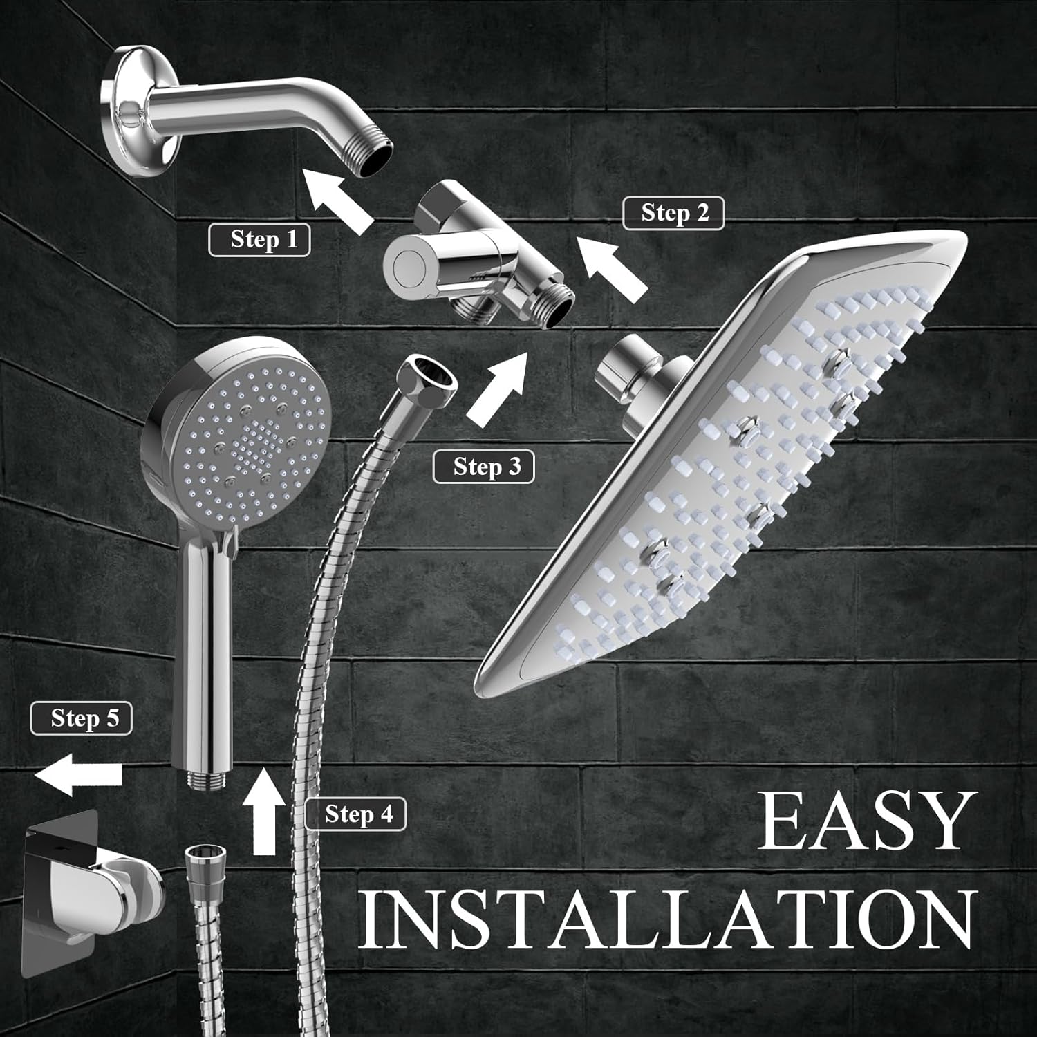 Veken | Shower Head | 9 Inch | Combo | Wide Square | Chrome - aborderproducts