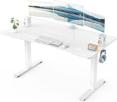 Veken 55 × 23.6 Inch Electric Standing Desk with Adjustable Height, Sit to Stand Computer Table for Study, Work or Gaming, Home Office Desk White - aborderproducts