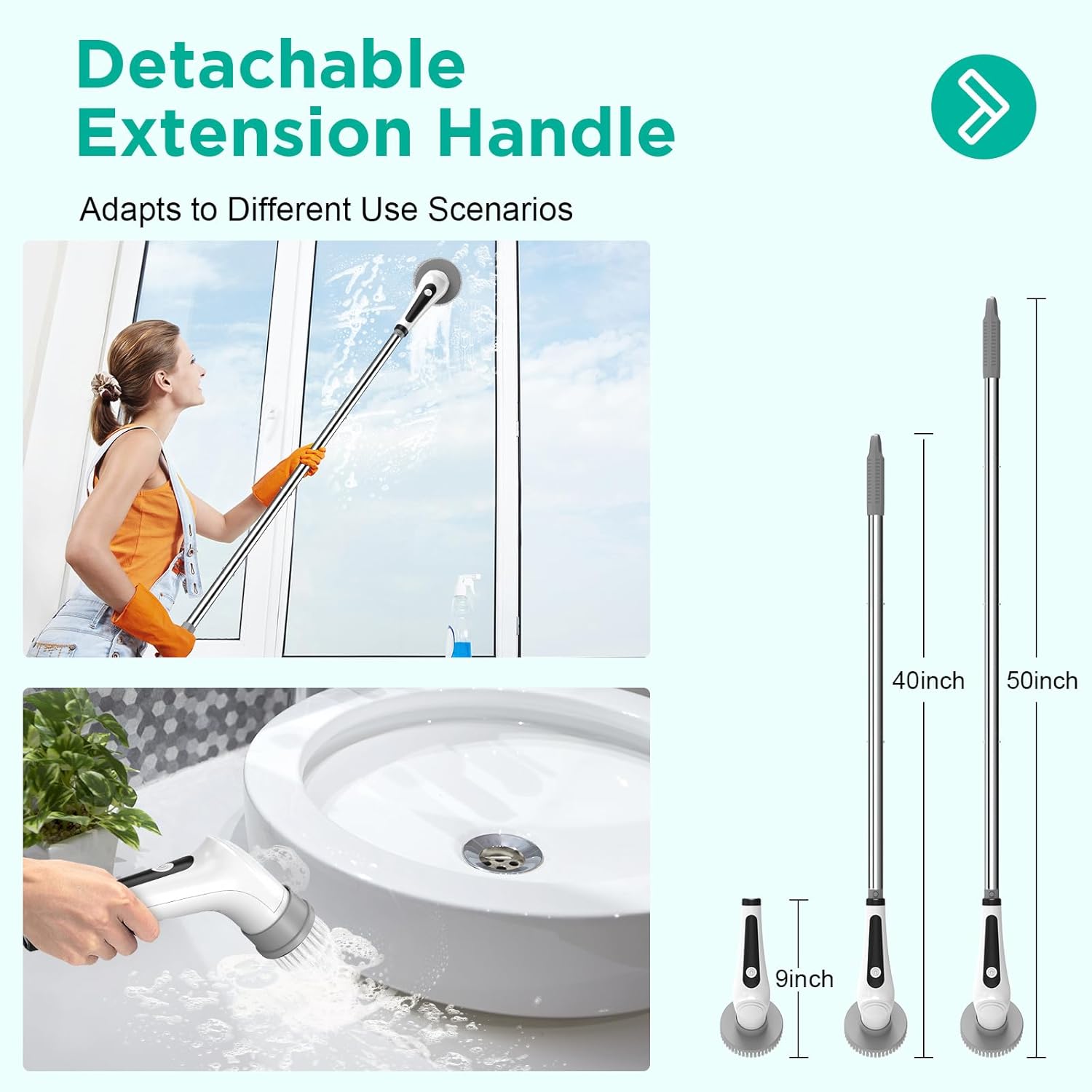 VEKEN ELECTRIC SPIN SCRUBBER, 9 REPLACEABLE BRUSH HEADS| White - aborderproducts