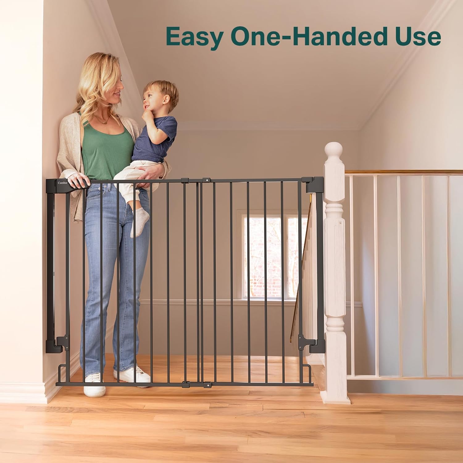 Cumbor | Safety Gate | No Bottom Bar | 34" x 29.2-43" | Black - aborderproducts