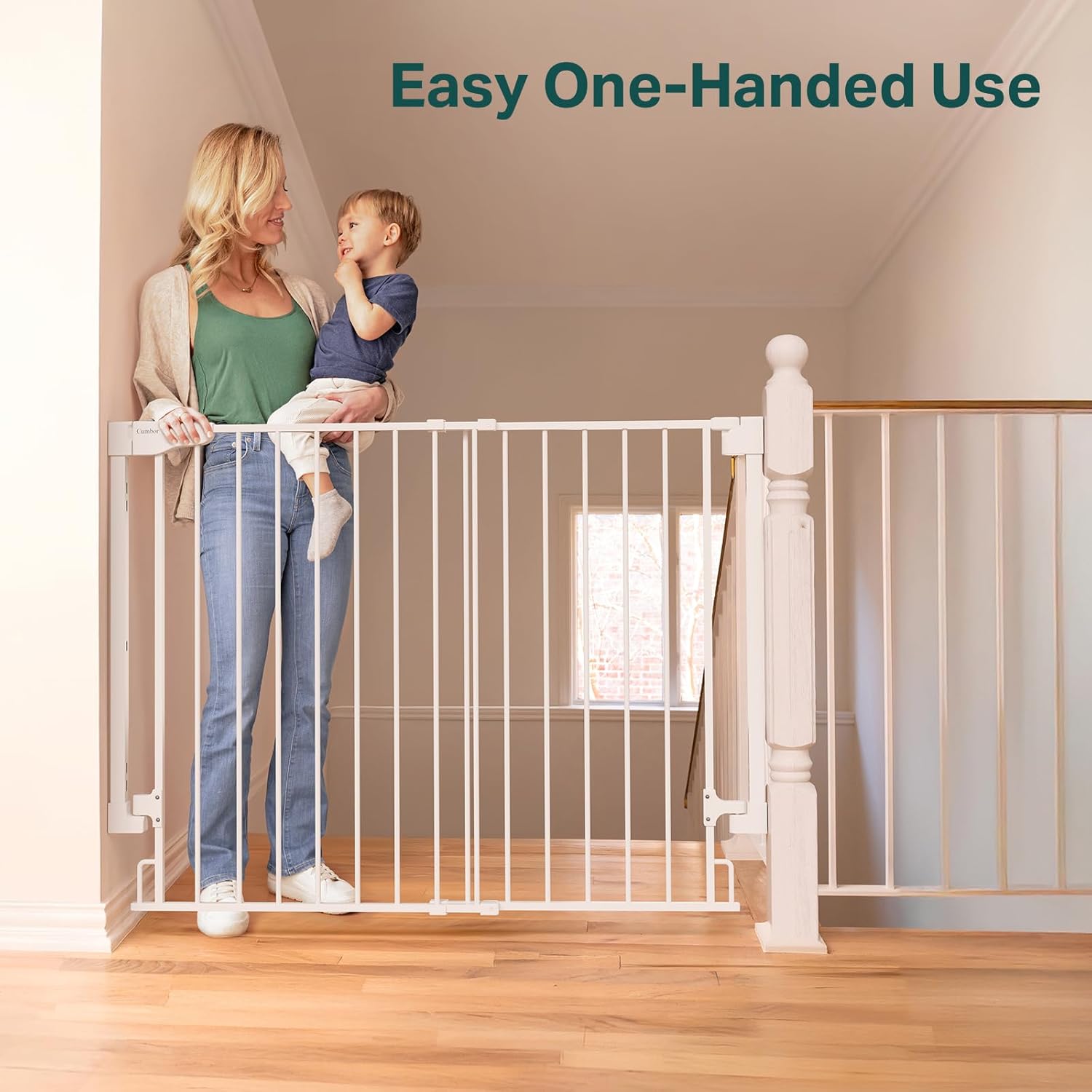 Cumbor | Safety Gate | No Bottom Bar | 34" x 29.2-43" | White - aborderproducts