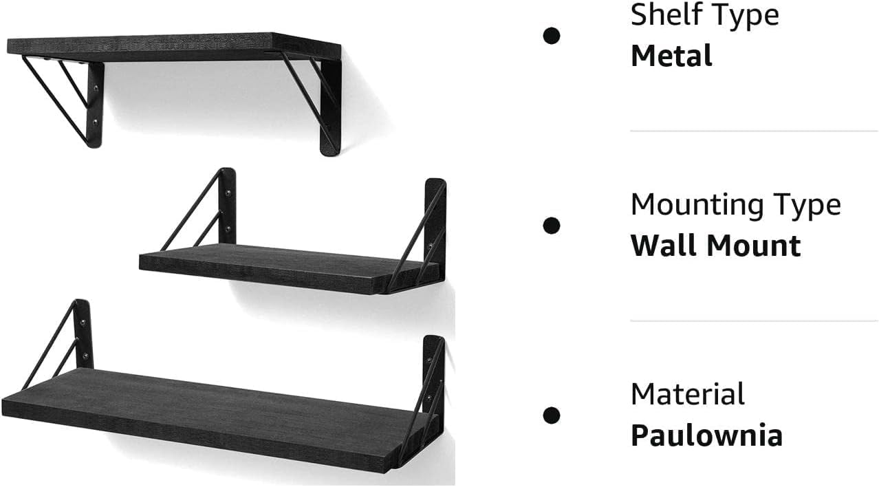 BAYKA | Floating Shelves | Set of 3 | Black - aborderproducts