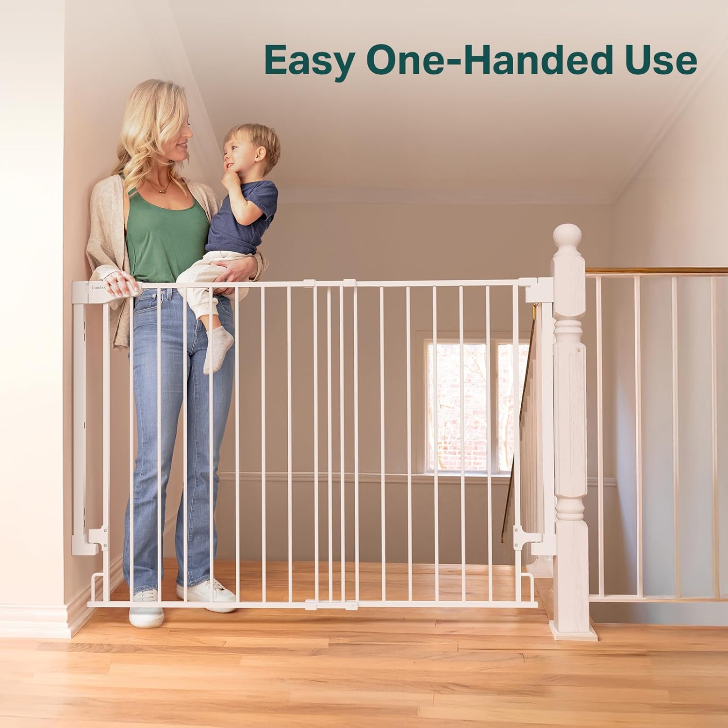 Cumbor | Safety Gate | No Bottom Bar | 34" x 31.6-48" | White - aborderproducts