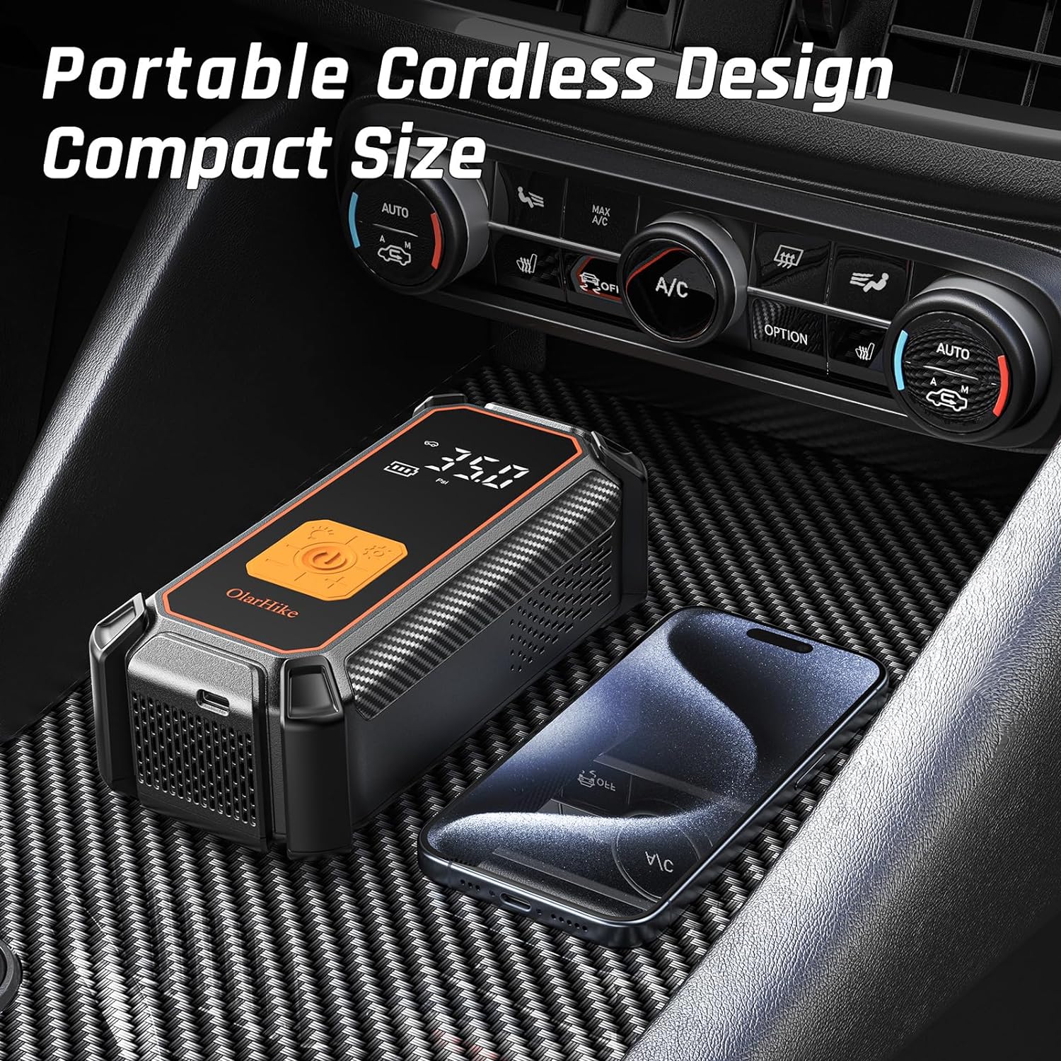 OlarHike Cordless Electric Tire Inflator Portable Air Compressor, Auto Air Pump for Car Tire,SUV,Bicycle, Bike,motorcycle,ball, Tire Inflator with Digital Pressure Gauge, Smart Pump with LED Light, Orange - aborderproducts
