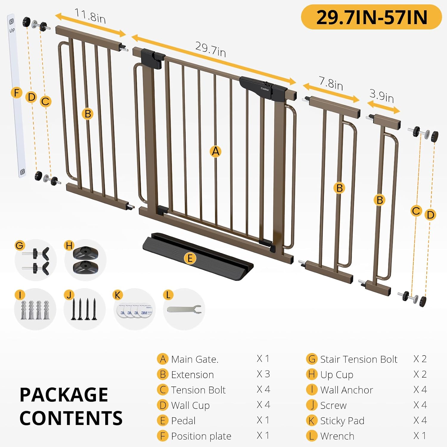 Cumbor | Safety Gate | 57"W x 30.5"H | Brown - aborderproducts
