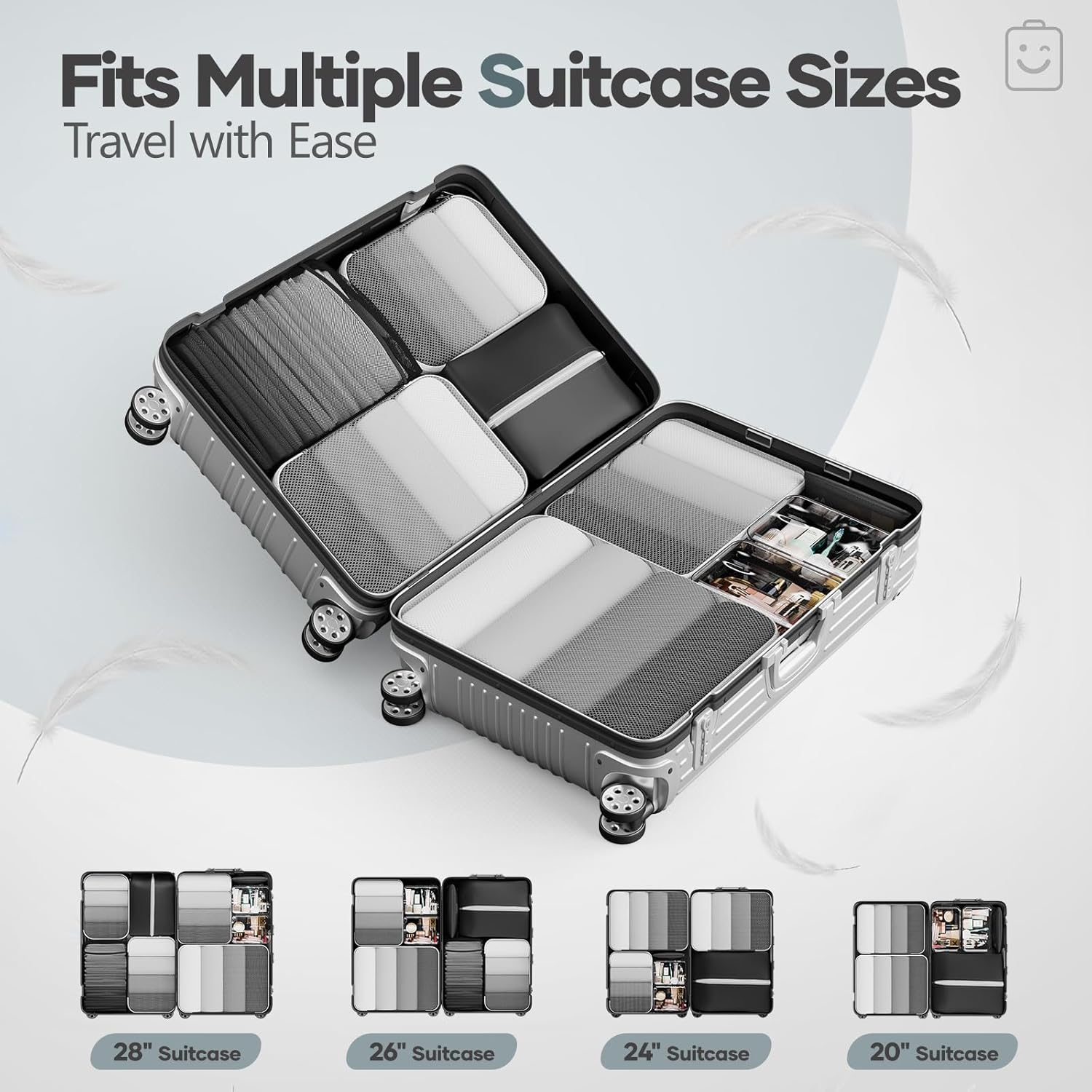 Veken 9-Piece Set Compression Organizer (Black) - aborderproducts