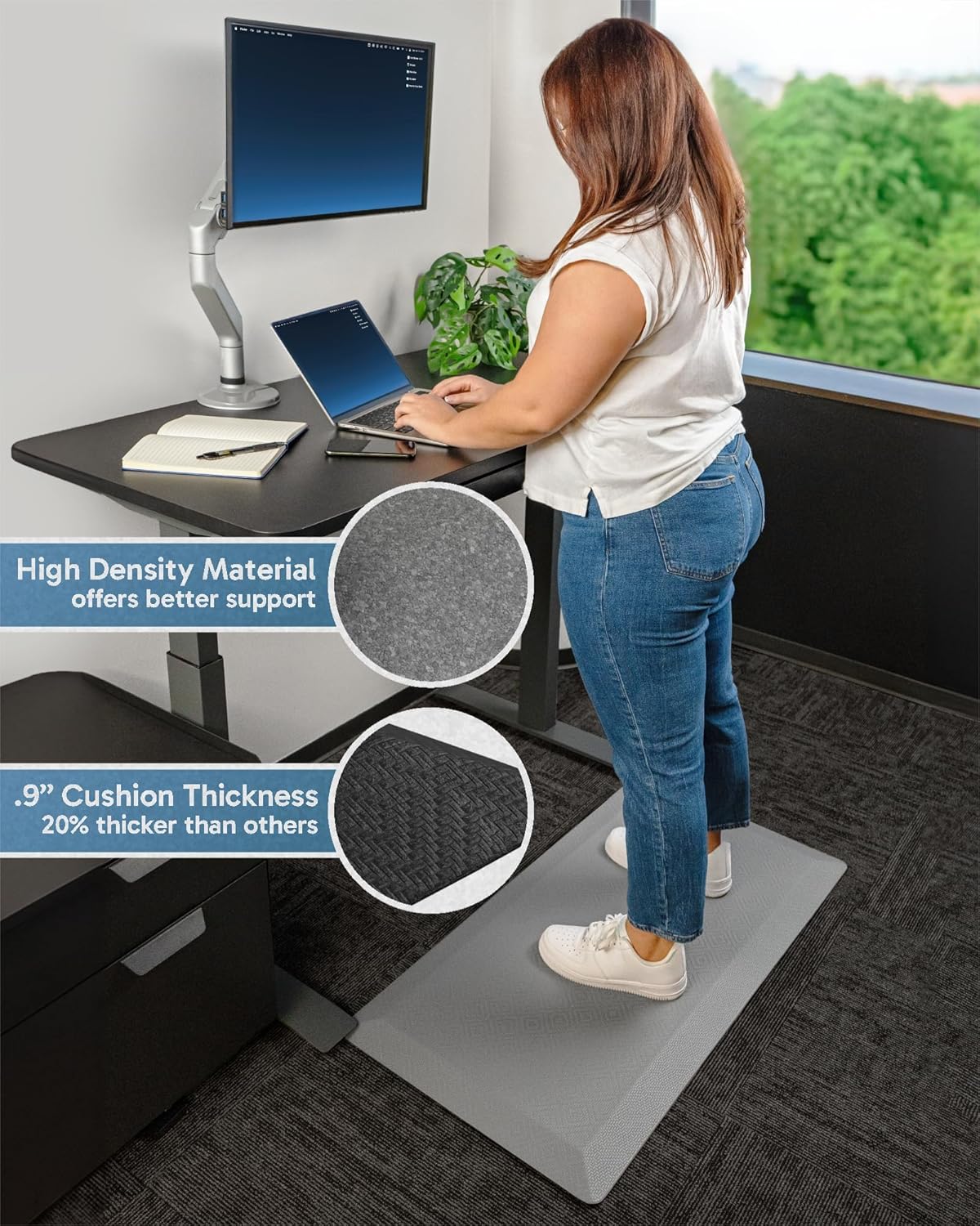 Ophanie | Anti Fatigue Cushioned Mat | 48"L x 20"W x 0.9"Th | Grey - aborderproducts