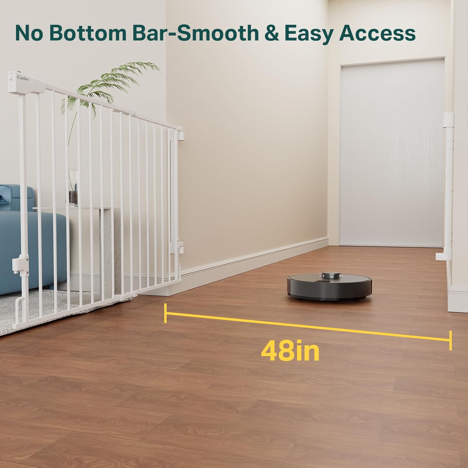Cumbor | Safety Gate | No Bottom Bar | 28" x 31.6-48" | White - aborderproducts