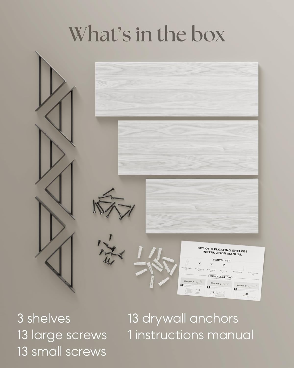 BAYKA | Floating Shelves | Set of 3 | Grey White - aborderproducts