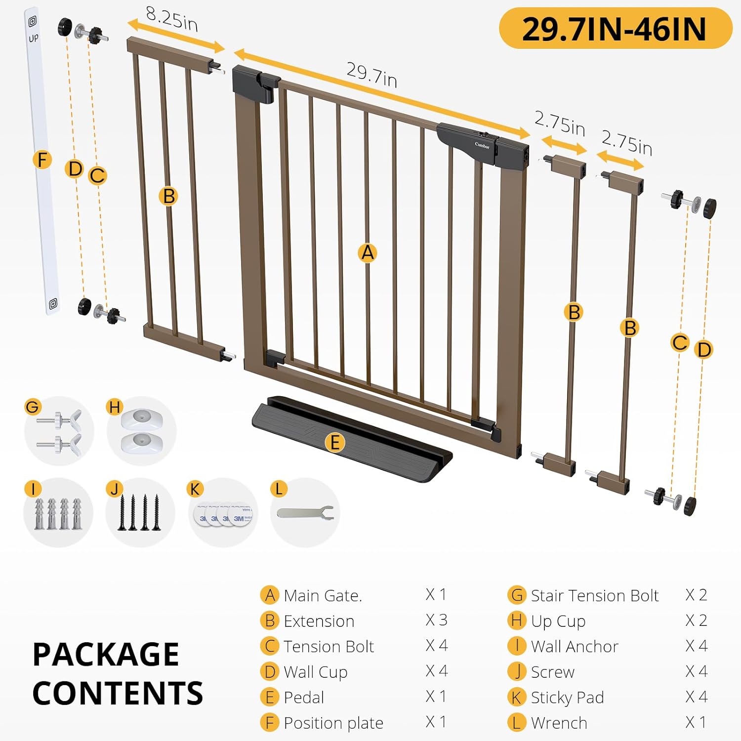 CUMBOR | SAFETY GATE | 29.7-46"W X 30.5"H | BROWN - aborderproducts