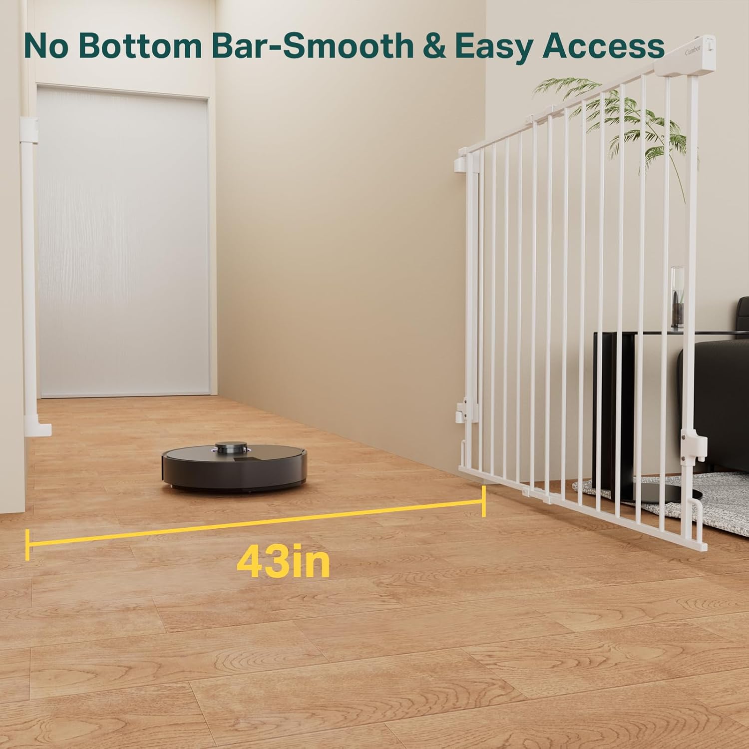 Cumbor | Safety Gate | No Bottom Bar | 34" x 29.2-43" | White - aborderproducts